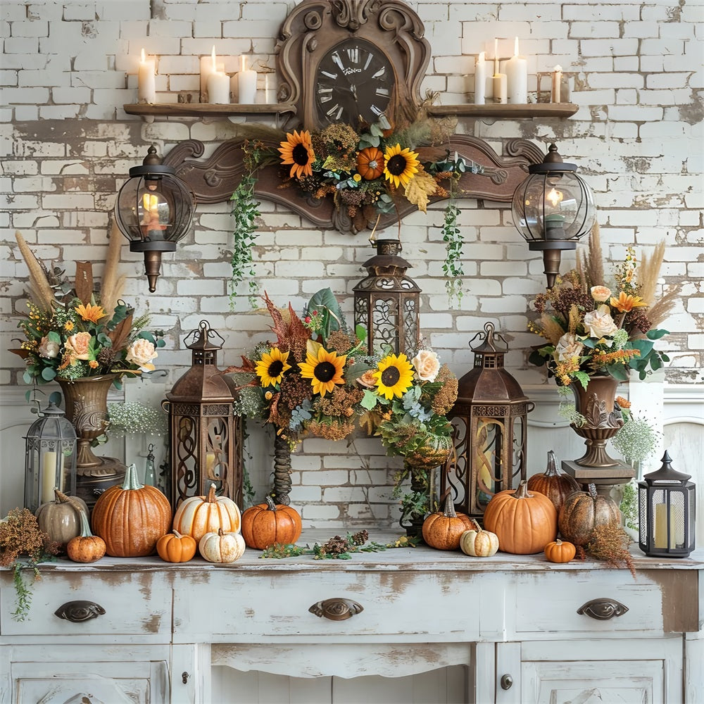 Vintage Laternen Kürbisse Herbst Mantel Hintergrund BRP9-157