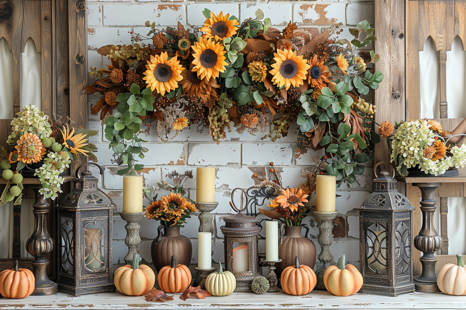 Warme Herbstkerzen Sonnenblumen-Akzente Hintergrund BRP9-159