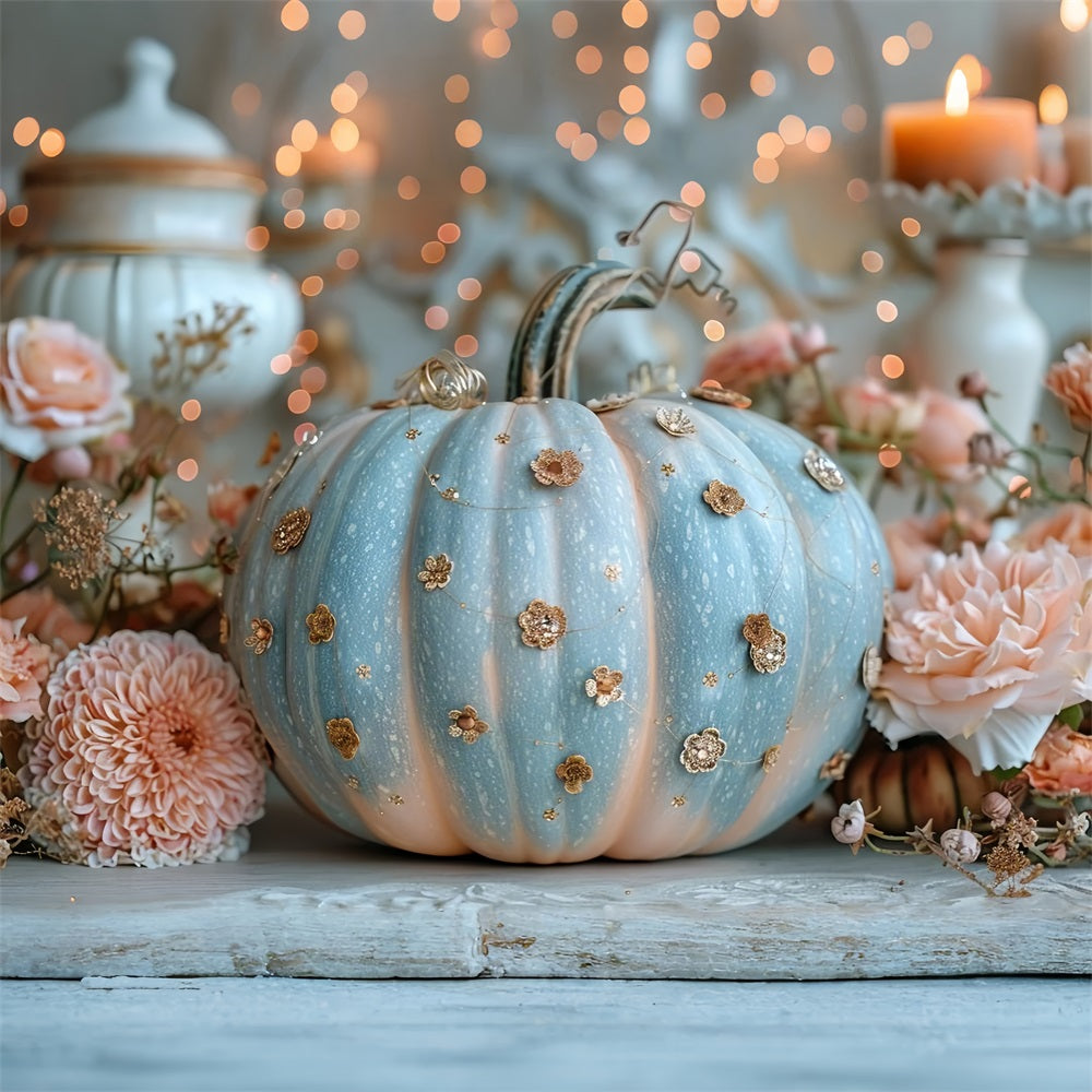 Zarter blauer Kürbis mit glitzernden floralen Akzenten Herbstkulisse BRP9-180