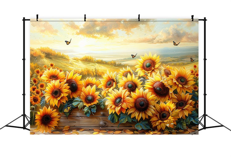 Herbst Sonnenblumen Schmetterlinge Sonnenuntergang Himmel Hintergrund BRP9-183
