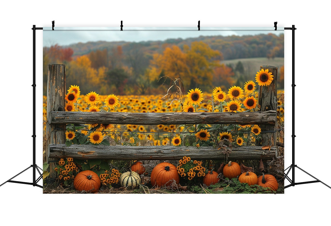 Goldener Herbst Sonnenblumen Kürbisse Zaun Hintergrund BRP9-187