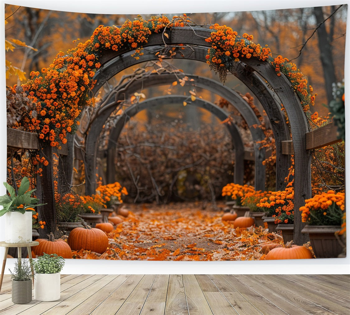 Herbstlicher Blumenbogen Kürbisse Falling Leaves Backdrop BRP9-188