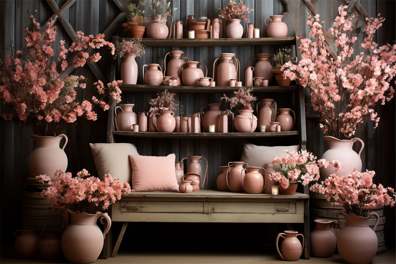 Kirschblüte Vintage Rosa Töpferei Herbst Hintergrund BRP9-193