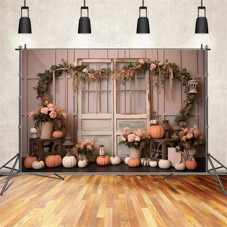 Eleganter pastellfarbener Kürbis mit Blumenschmuck für Fenster BRP9-198