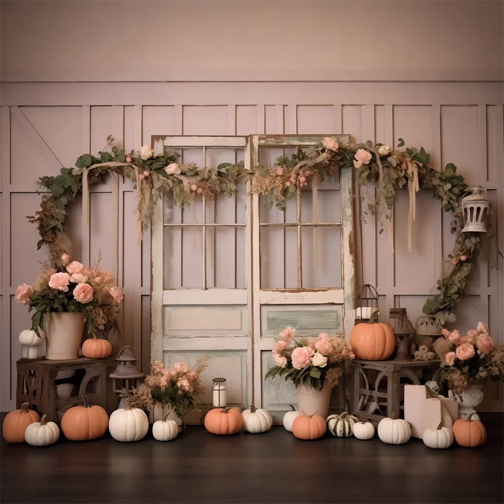 Eleganter pastellfarbener Kürbis mit Blumenschmuck für Fenster BRP9-198