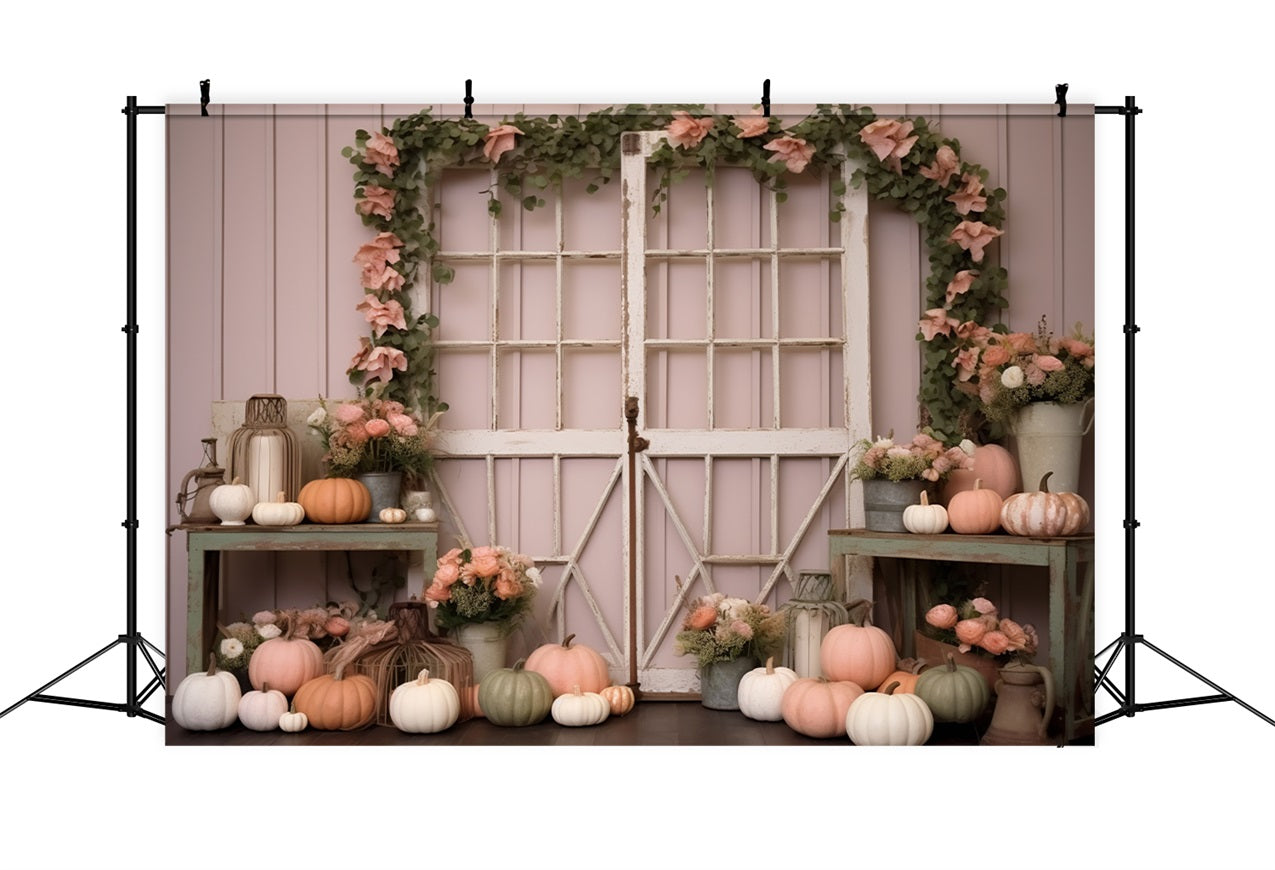 Pastellfarbener Kürbis Display Blumen Rustikale Dekoration Hintergrund BRP9-199