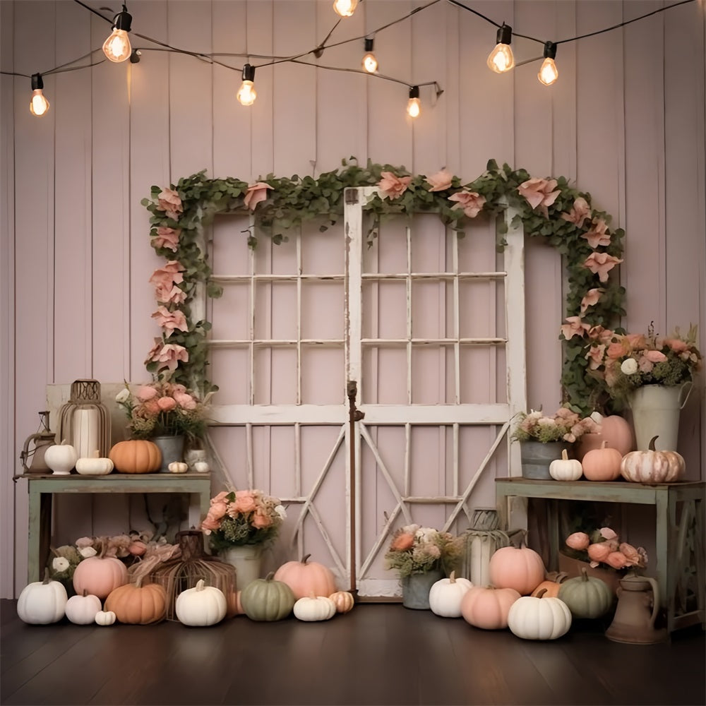 Pastellfarbener Kürbis Display Blumen Rustikale Dekoration Hintergrund BRP9-199