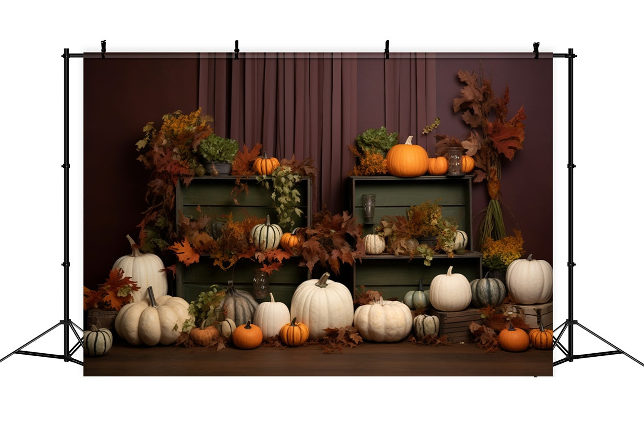 Gemütliches Herbst-Display Kürbisse Blätter Hintergrund BRP9-201