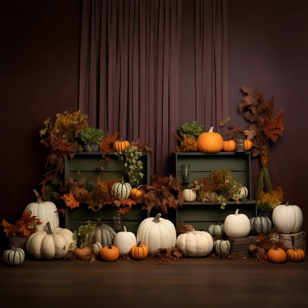 Gemütliches Herbst-Display Kürbisse Blätter Hintergrund BRP9-201