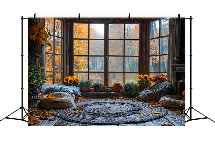 Herbstsonnenblumen-Kürbis-Fensterecke Hintergrund BRP9-204