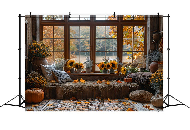 Herbstsonnenblumen Gemütliche Fensterecke Backdrop BRP9-206