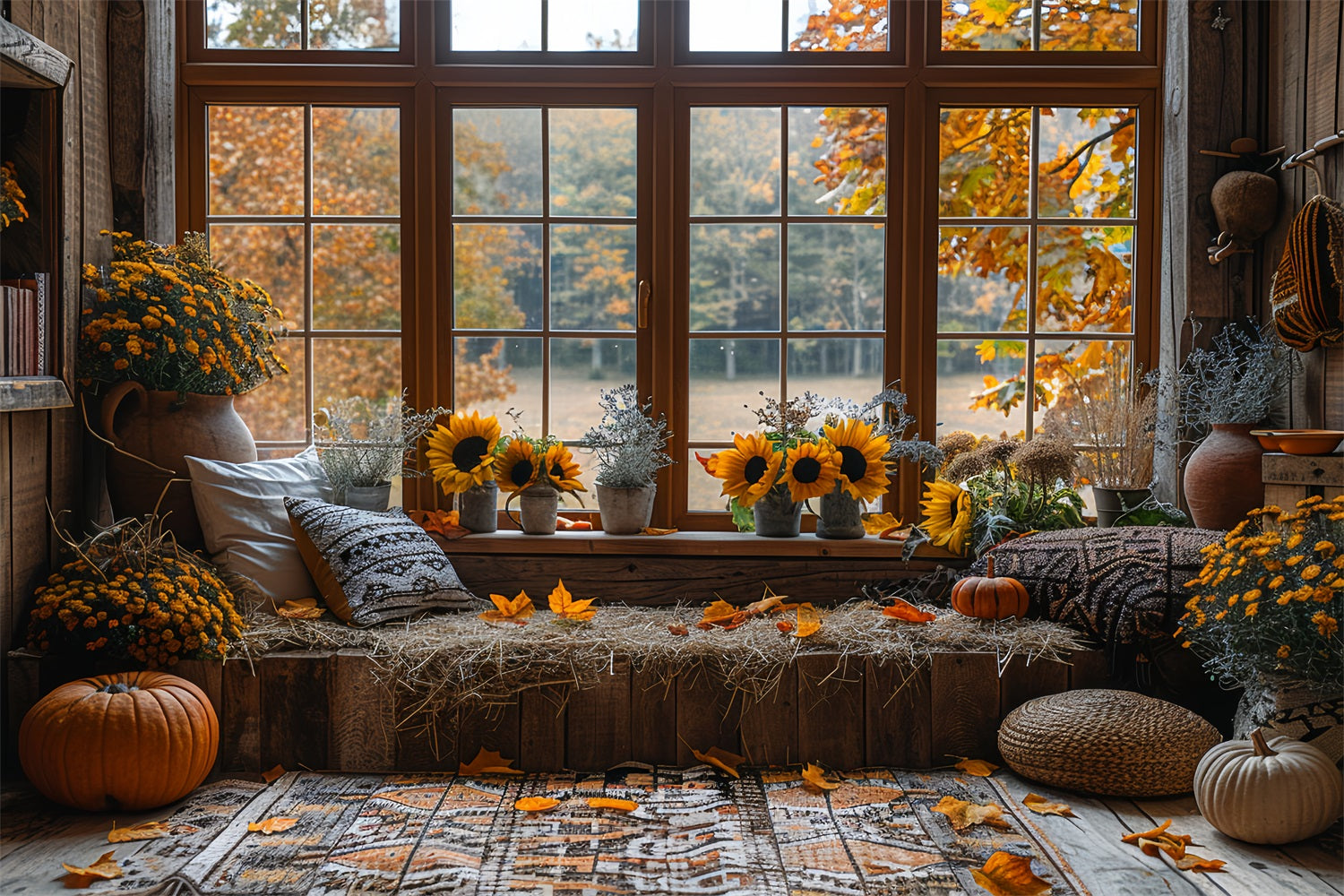 Herbstsonnenblumen Gemütliche Fensterecke Backdrop BRP9-206