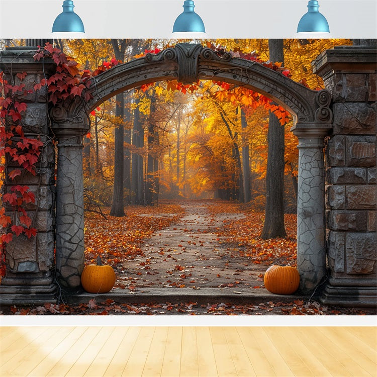 Mystischer Herbst Bogengang Goldenes Laub Hintergrund BRP9-207