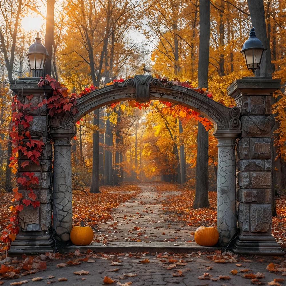 Mystischer Herbst Bogengang Goldenes Laub Hintergrund BRP9-207