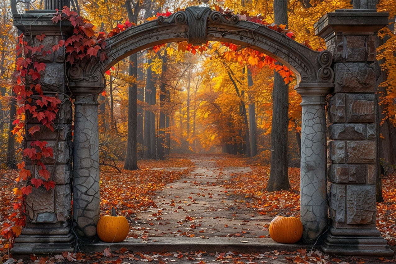 Mystischer Herbst Bogengang Goldenes Laub Hintergrund BRP9-207