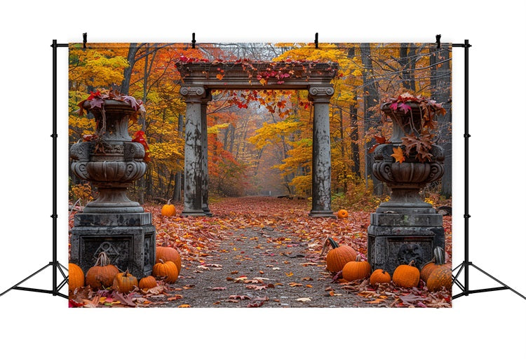 Verwunschener Herbstwald Steinsäulen Hintergrund BRP9-208