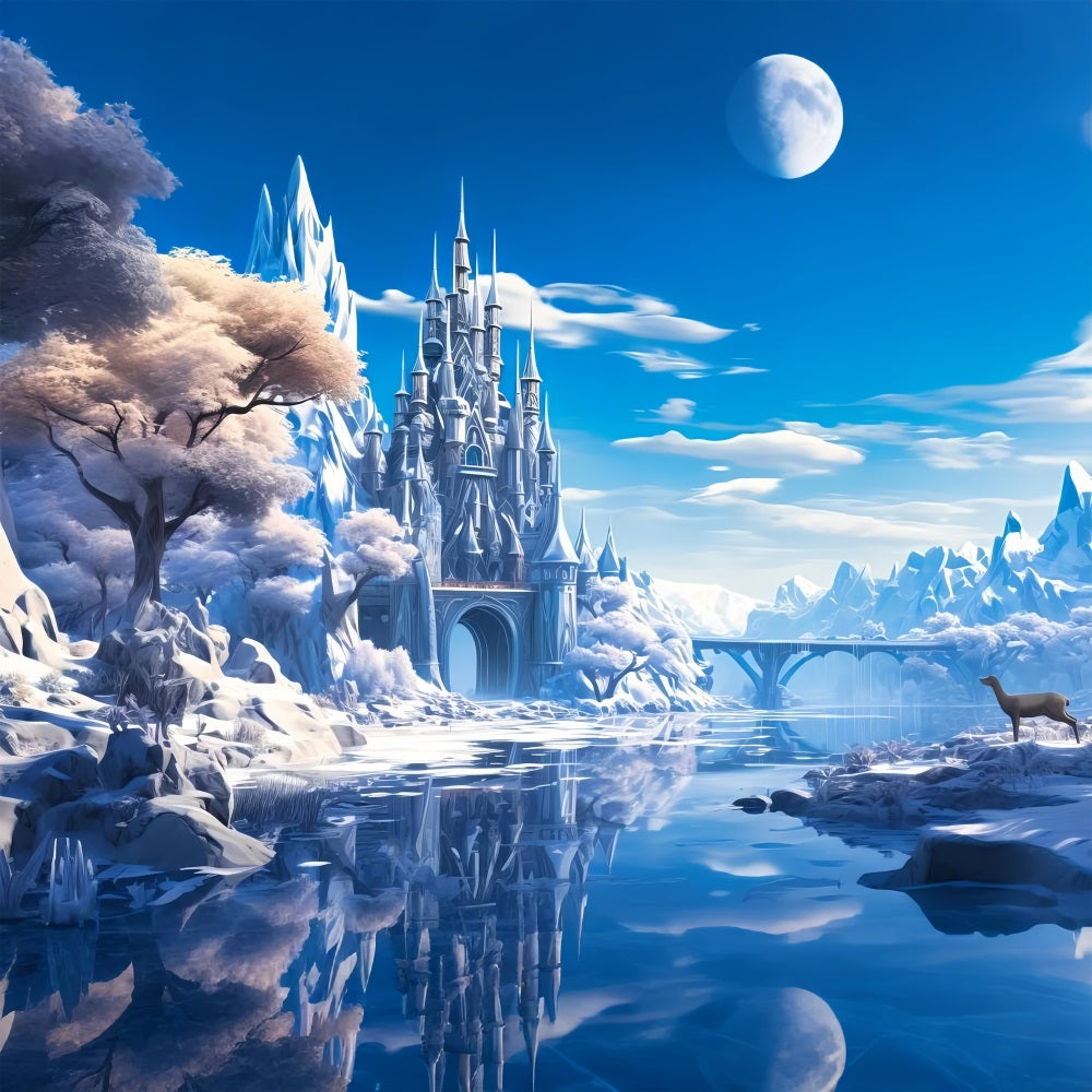 Winterschloss Reflexion gefrorenen Fluss Hintergrund BRP9-244