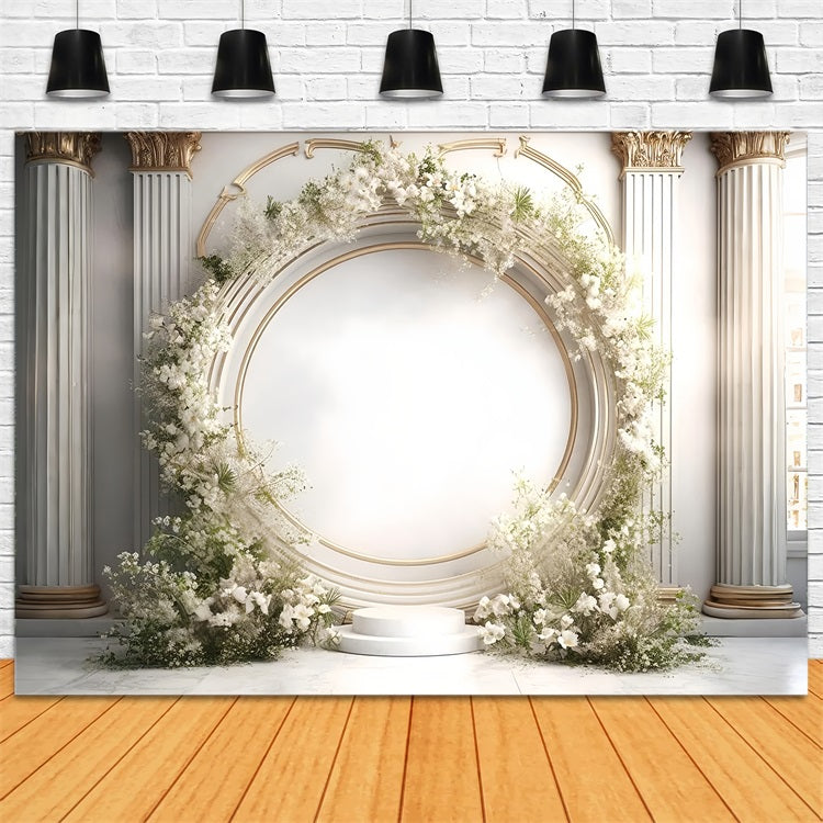 Eleganter weißer Blumenbogen Säulen Boho Hintergrund BRP9-271