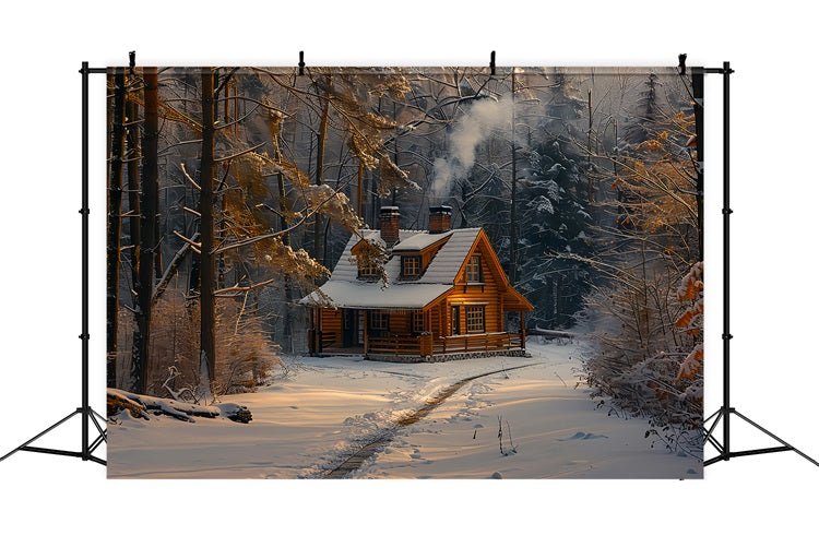 Gemütliche Blockhütte Verschneites Winterwunderland Backdrop BRP9-328