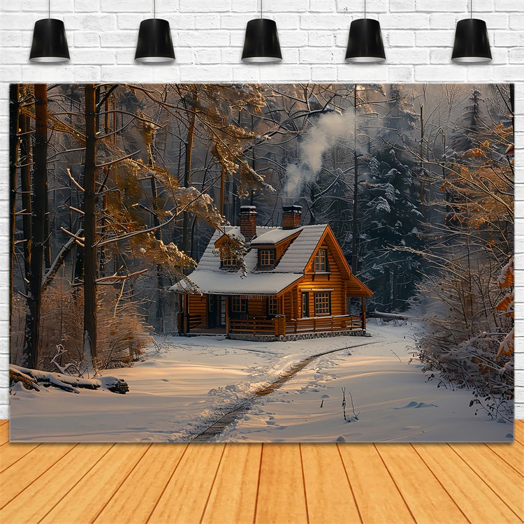 Gemütliche Blockhütte Verschneites Winterwunderland Backdrop BRP9-328