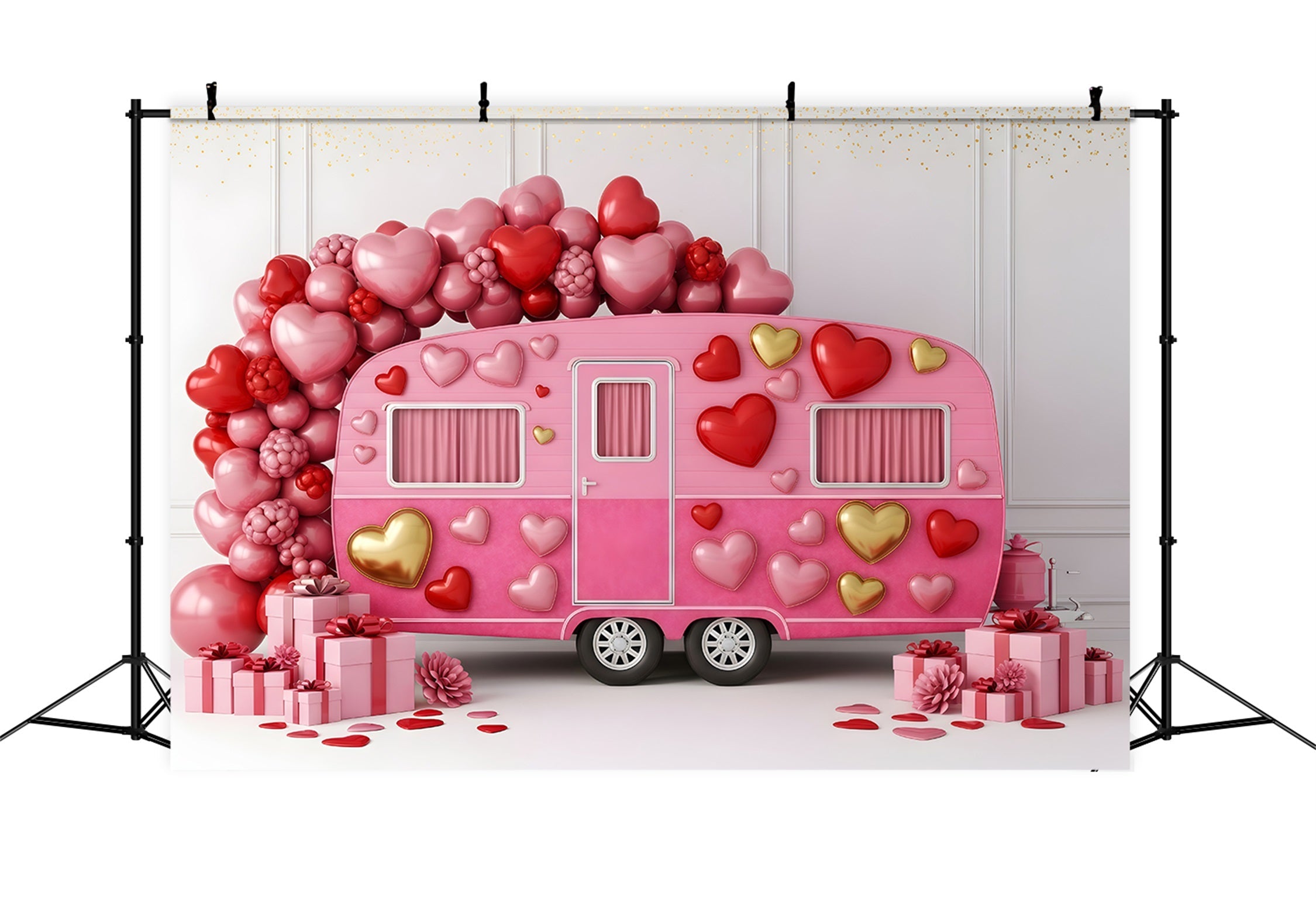 Valentinstag-Fotokulisse Pink Love Caravan Dekoration Valentinstag-Kulisse von Magali