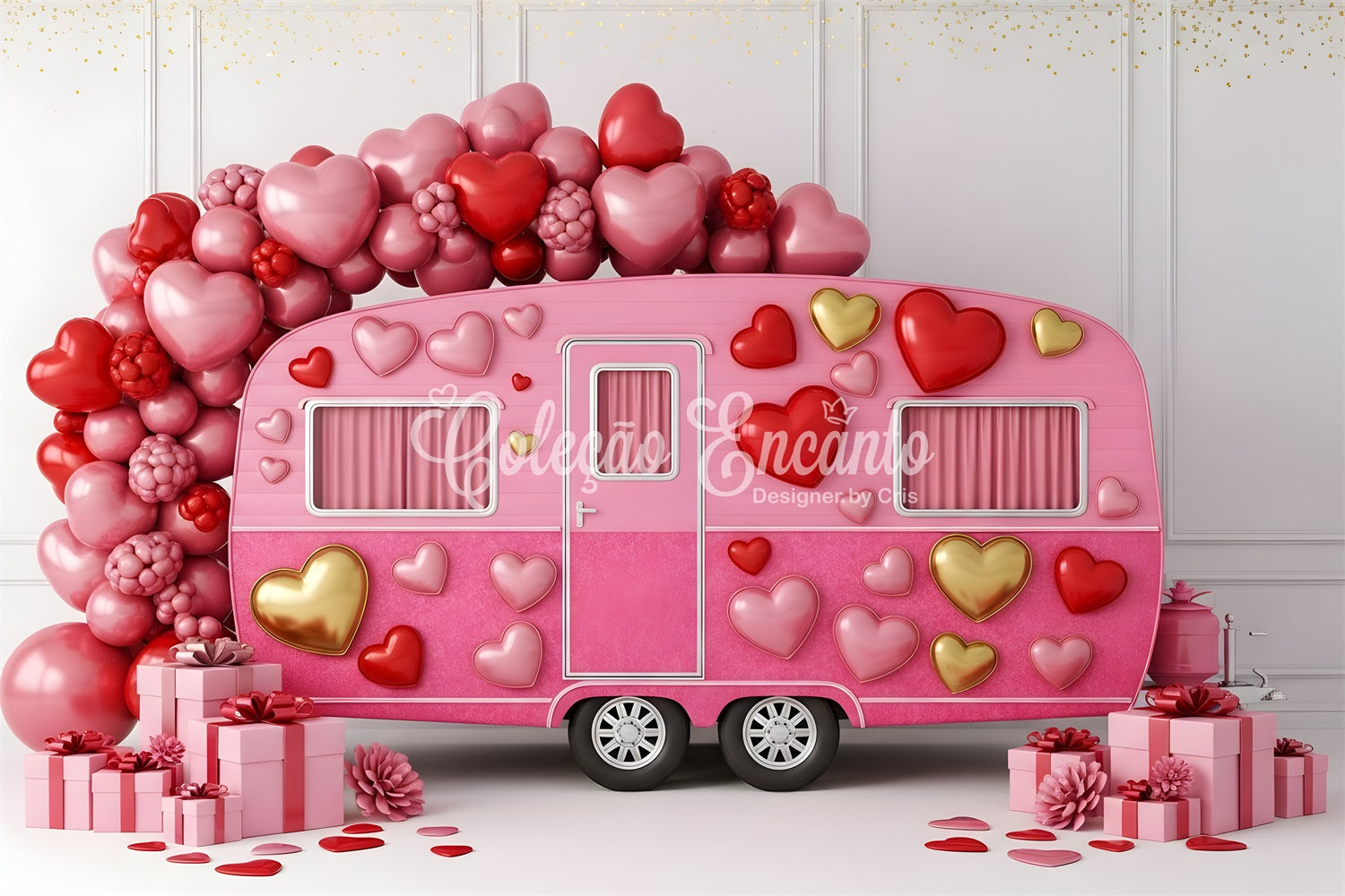 Valentinstag-Fotokulisse Pink Love Caravan Dekoration Valentinstag-Kulisse von Magali