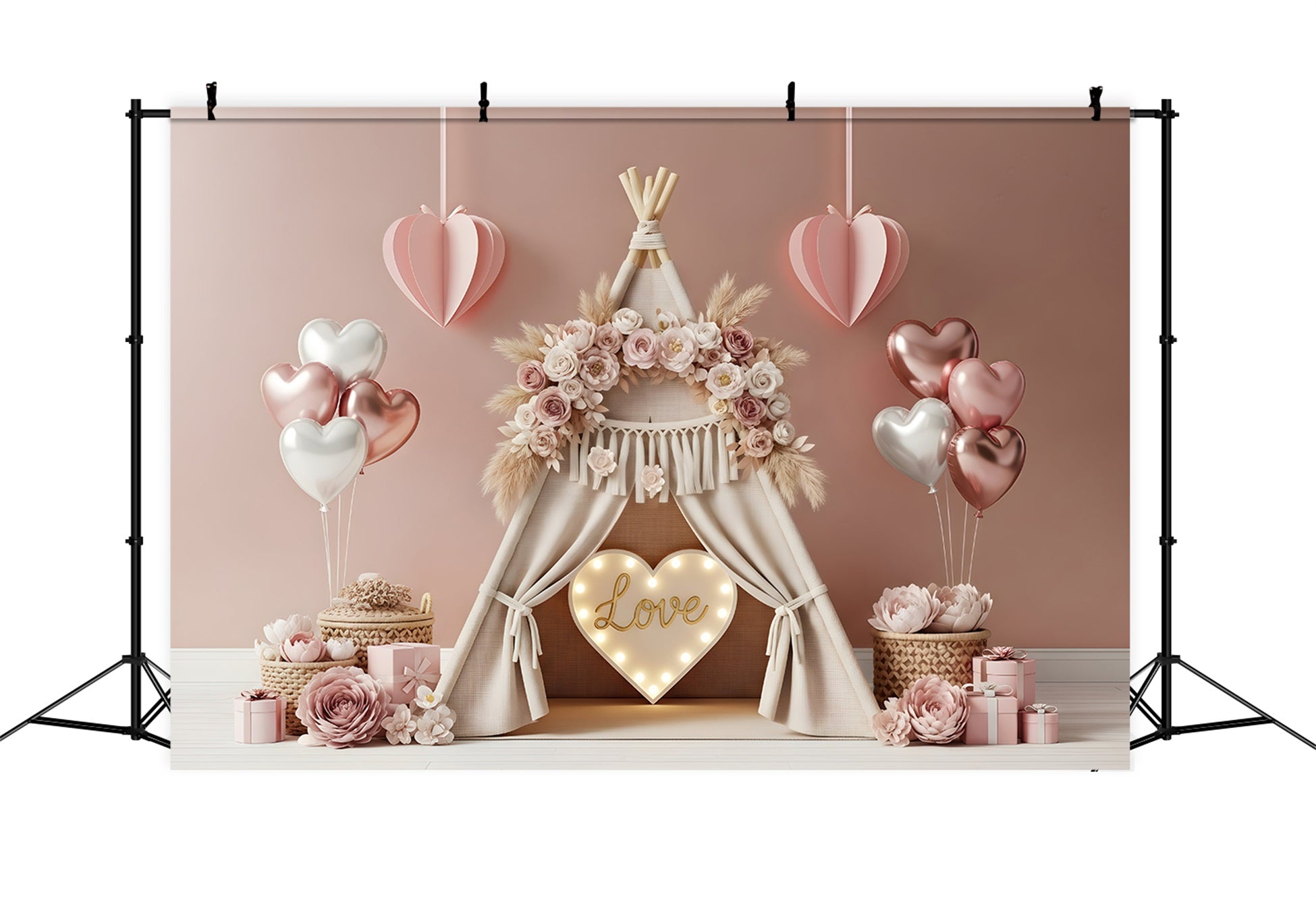Valentinstag-Hintergrund Boho Floral Cozy Love Valentinstag-Fotohintergründe von Magali