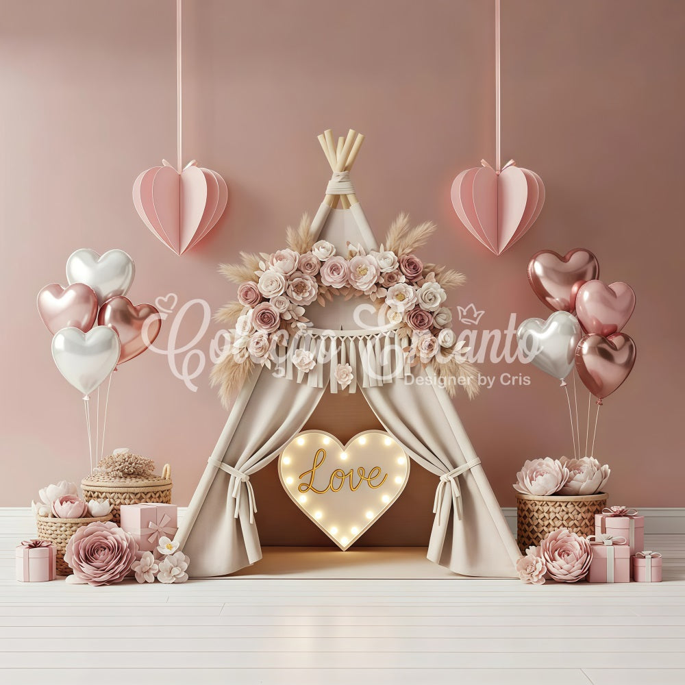 Valentinstag-Hintergrund Boho Floral Cozy Love Valentinstag-Fotohintergründe von Magali