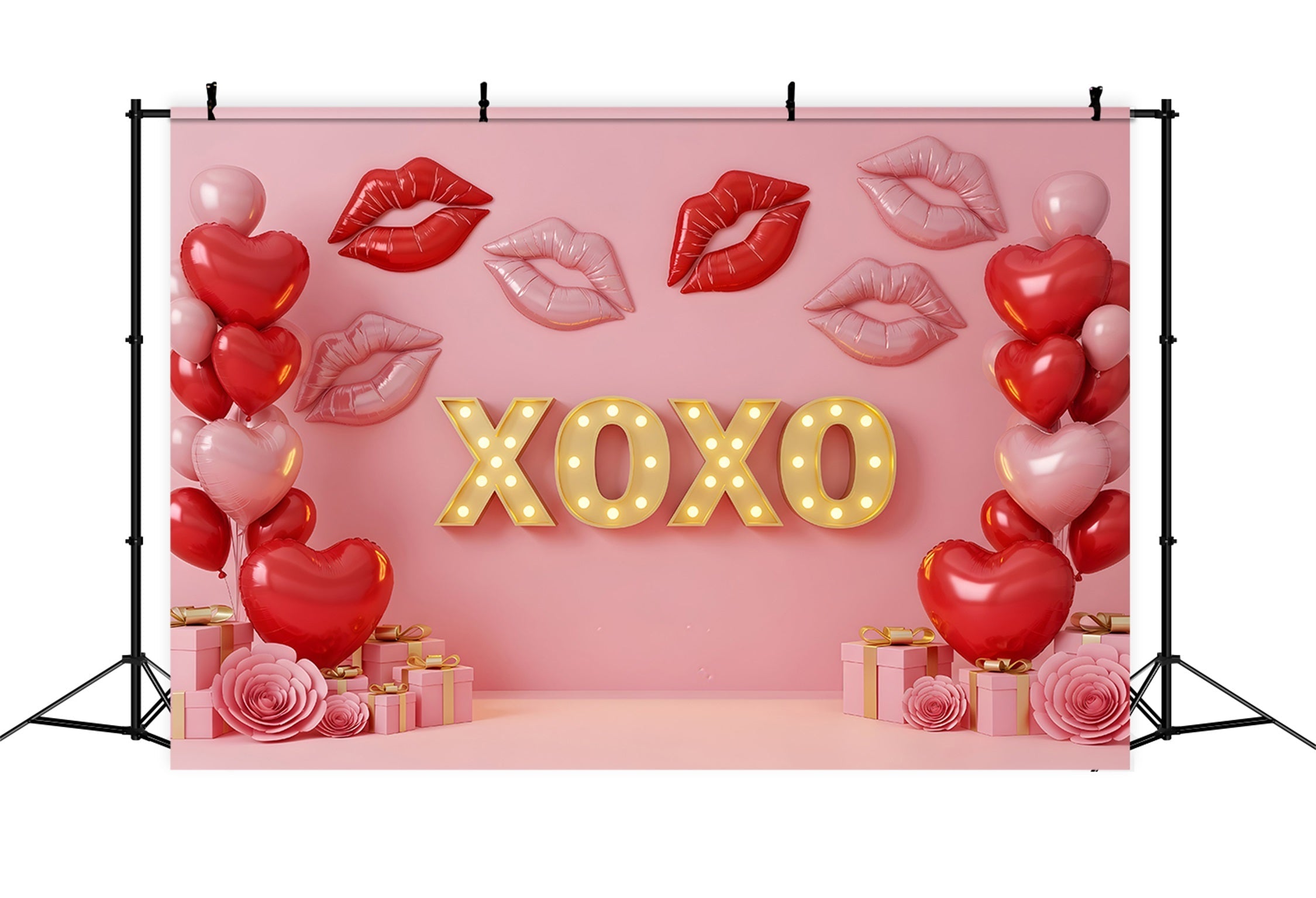 Valentinstag-Hintergrund Kissing Lips Neon XOXO Pink Valentinstag-Hintergrund von Magali
