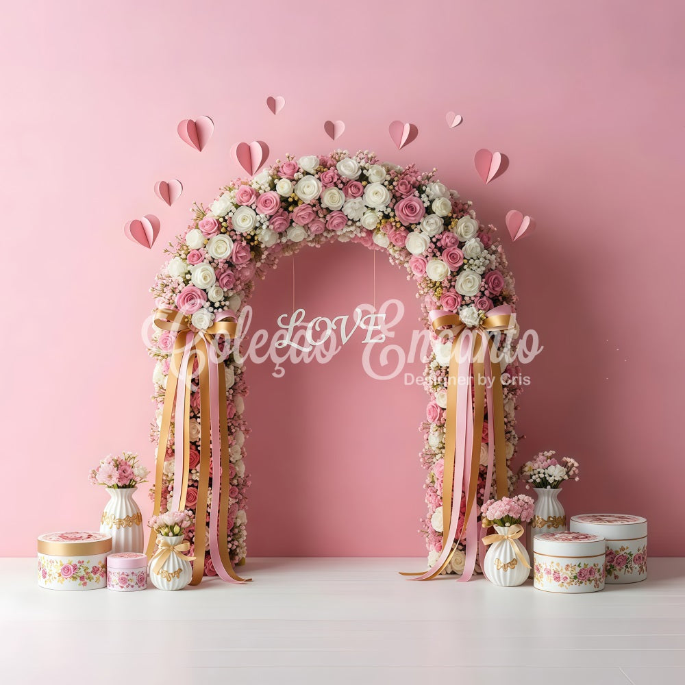 Valentinstag-Hintergrund Pink Floral Arch Valentinstag-Fotohintergrund von Magali