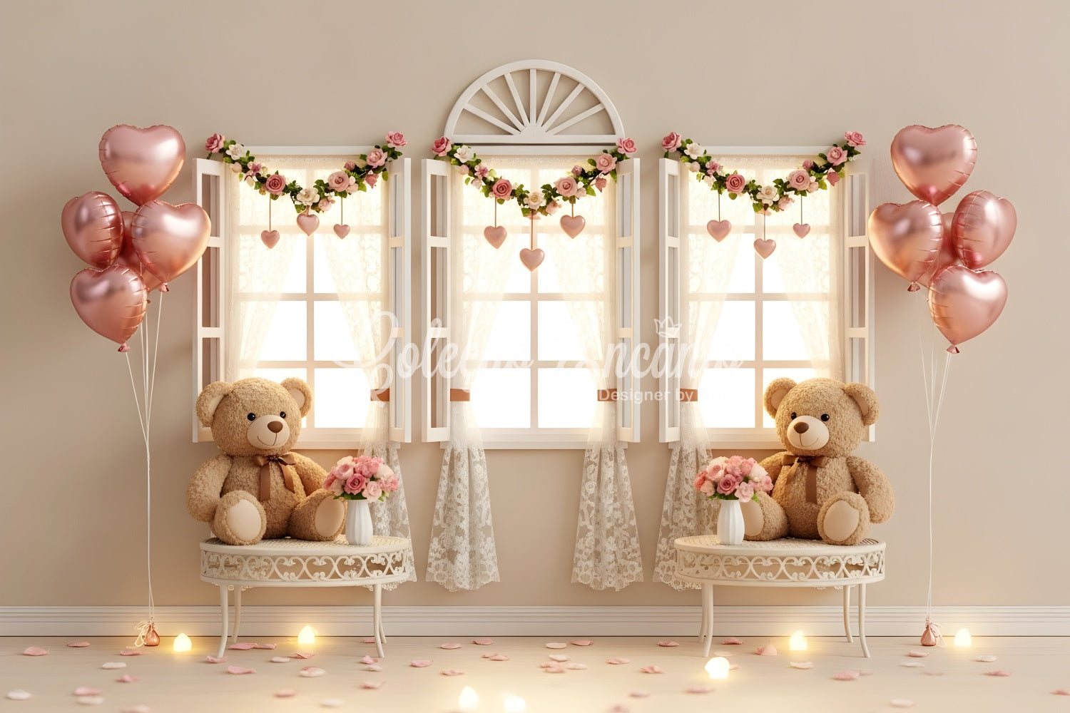 Valentinstag-Fotohintergründe Teddy Fenster Romantische Kulisse Valentinstag-Hintergrund Von Magali