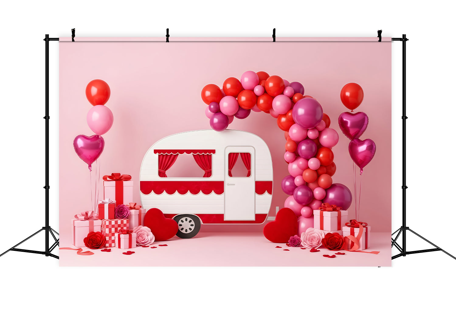 Valentinstag-Ballon-Hintergrund Rosa Wohnmobil Ballonbogen Valentinstag-Hintergrund Von Magali