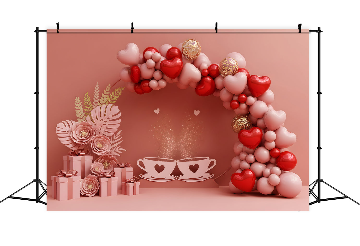 Valentinstag-Hintergrund Ballonbogen Tee Romantik Valentinstag-Herzen-Hintergrund Von Magali