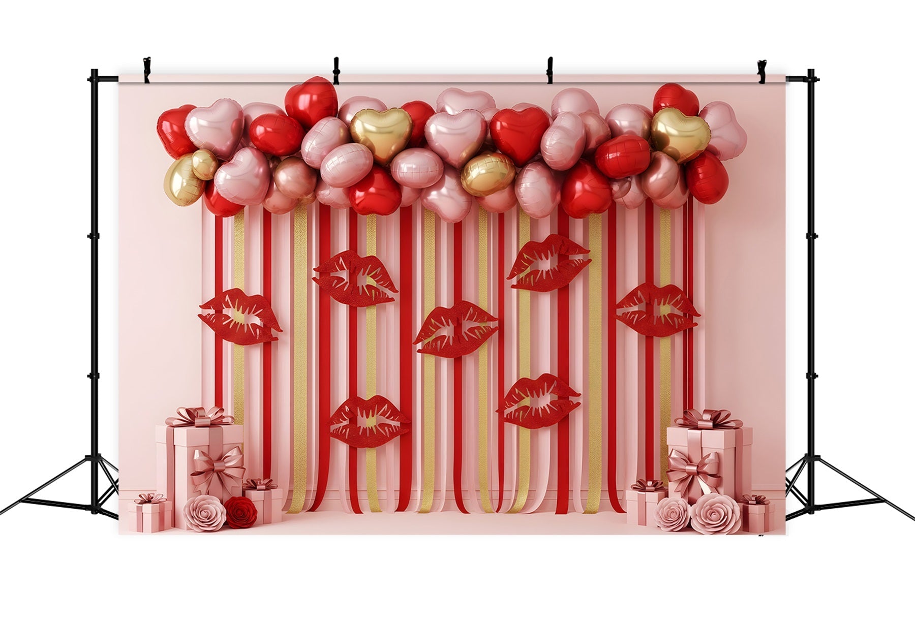 Valentinstag-Ballon-Hintergrund Gestreifte Lippen Herz-Display Valentinstag-Hintergründe von Magali