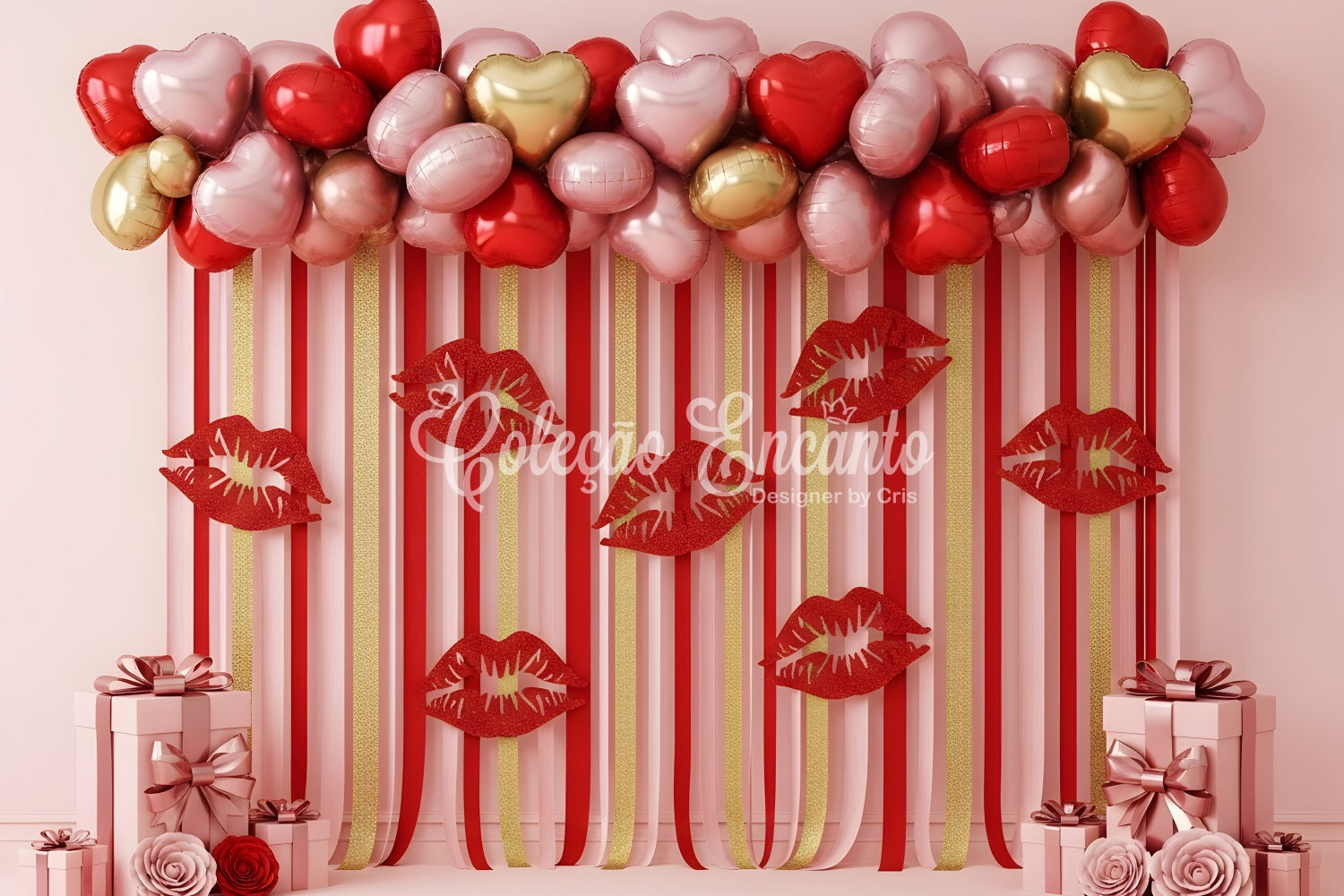 Valentinstag-Ballon-Hintergrund Gestreifte Lippen Herz-Display Valentinstag-Hintergründe von Magali