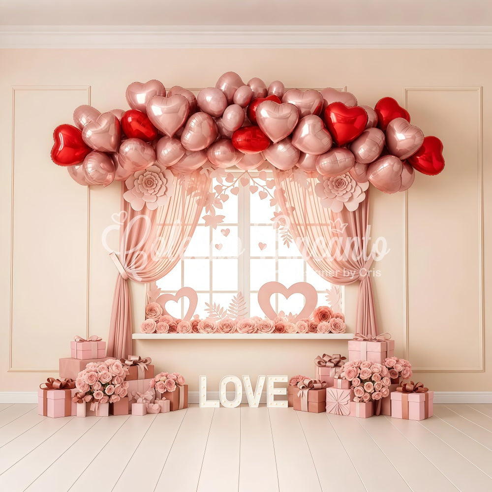 Valentinstag-Hintergrundideen Rosa Herz-Ballon-Fenster Valentinstag-Hintergründe von Magali