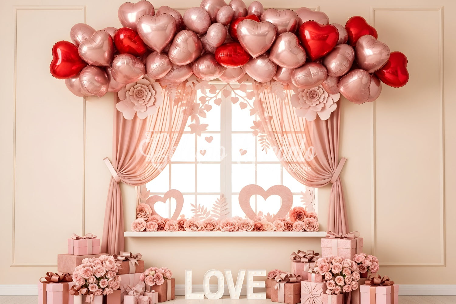 Valentinstag-Hintergrundideen Rosa Herz-Ballon-Fenster Valentinstag-Hintergründe von Magali