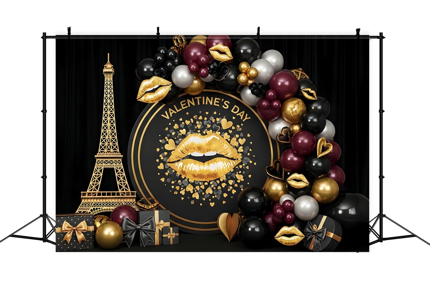 Valentinstag-Hintergrund Paris Glam Gold Kiss Setup Ideen für Valentinstag-Hintergründe von Magali