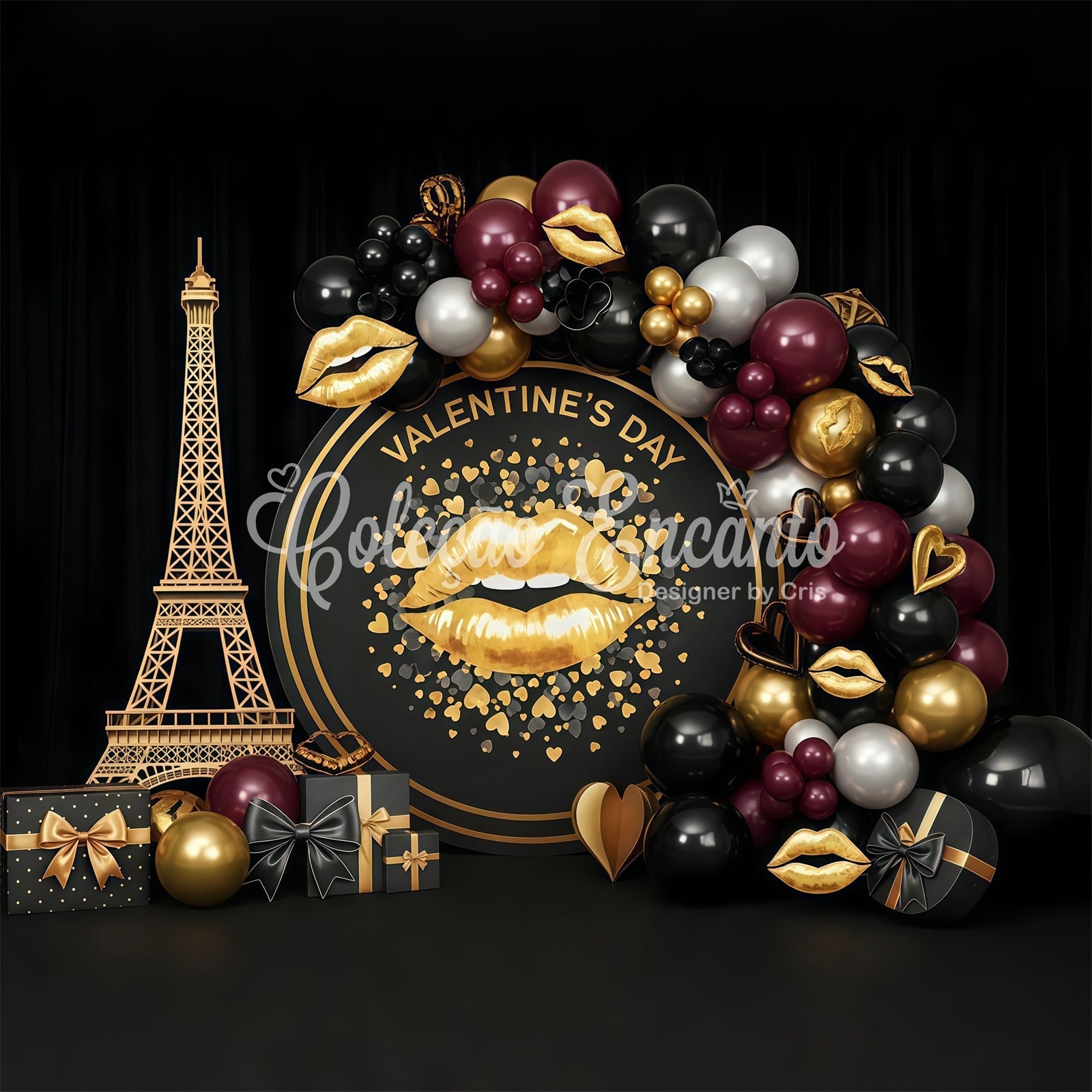 Valentinstag-Hintergrund Paris Glam Gold Kiss Setup Ideen für Valentinstag-Hintergründe von Magali