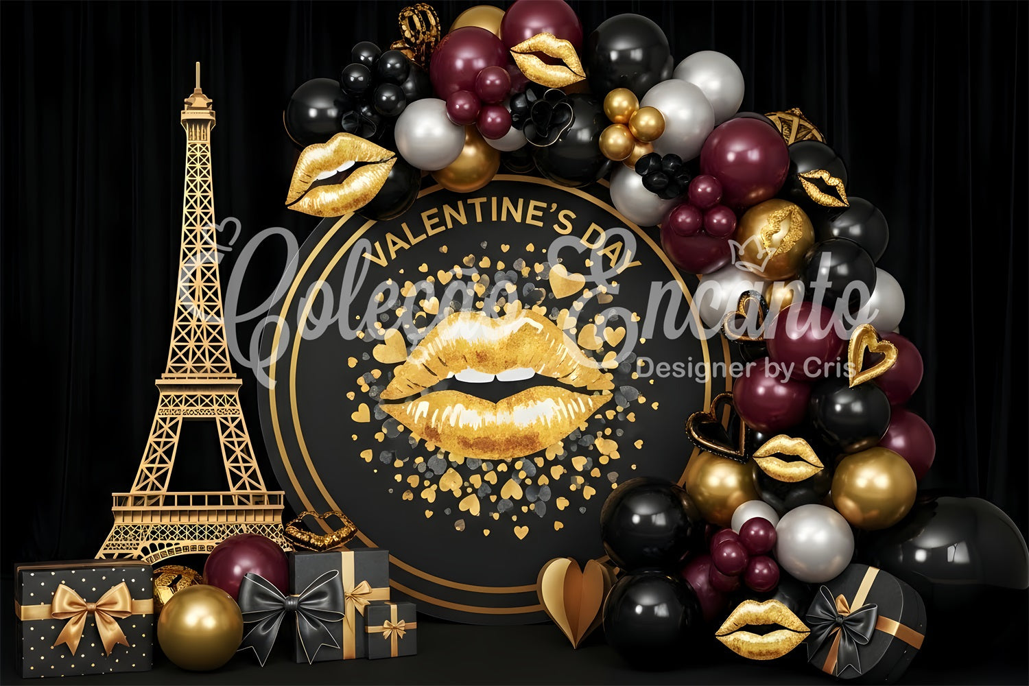 Valentinstag-Hintergrund Paris Glam Gold Kiss Setup Ideen für Valentinstag-Hintergründe von Magali