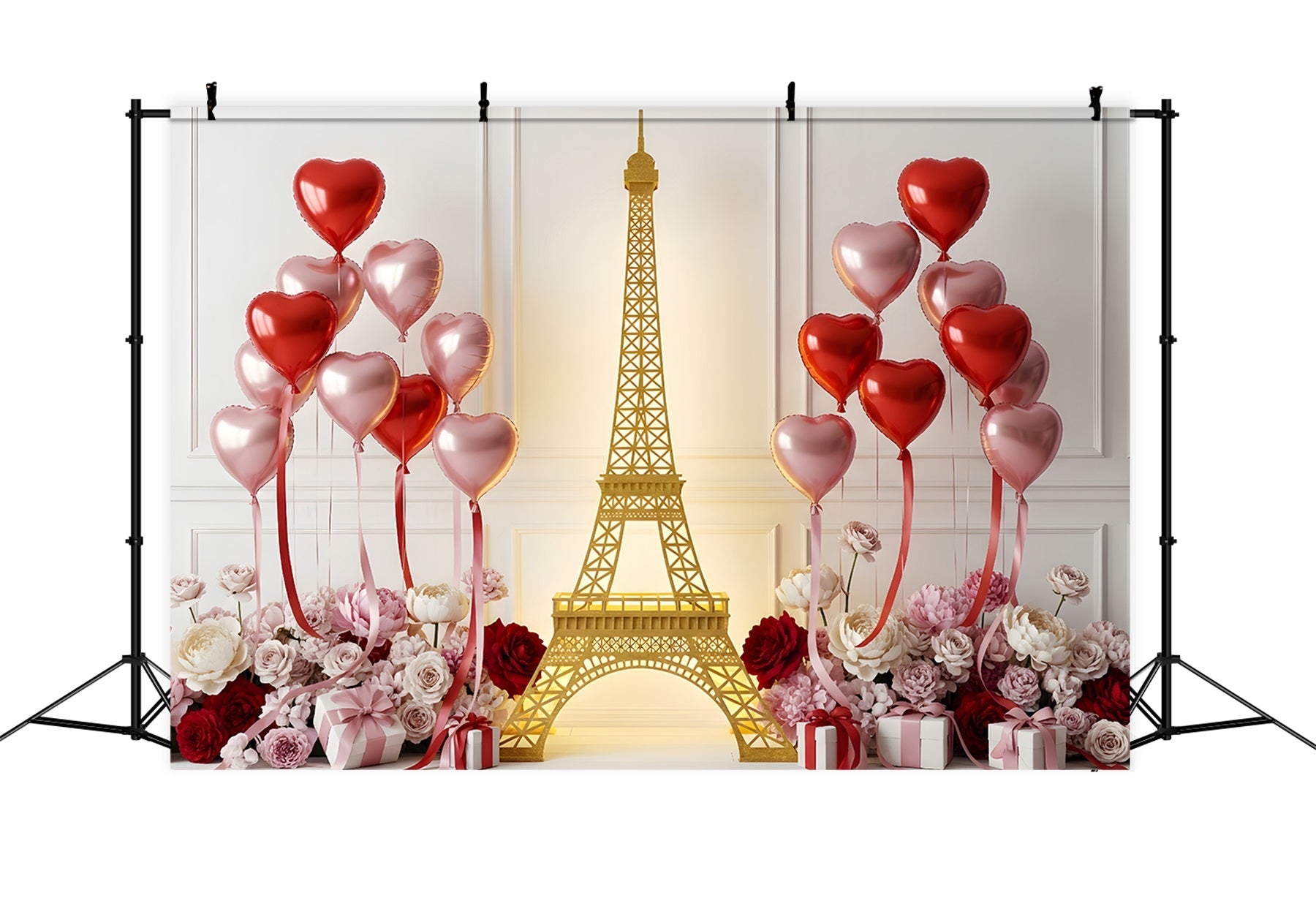Valentinstag-Hintergrund Goldene Paris-Herzballons Valentinstag-Hintergrund Von Magali