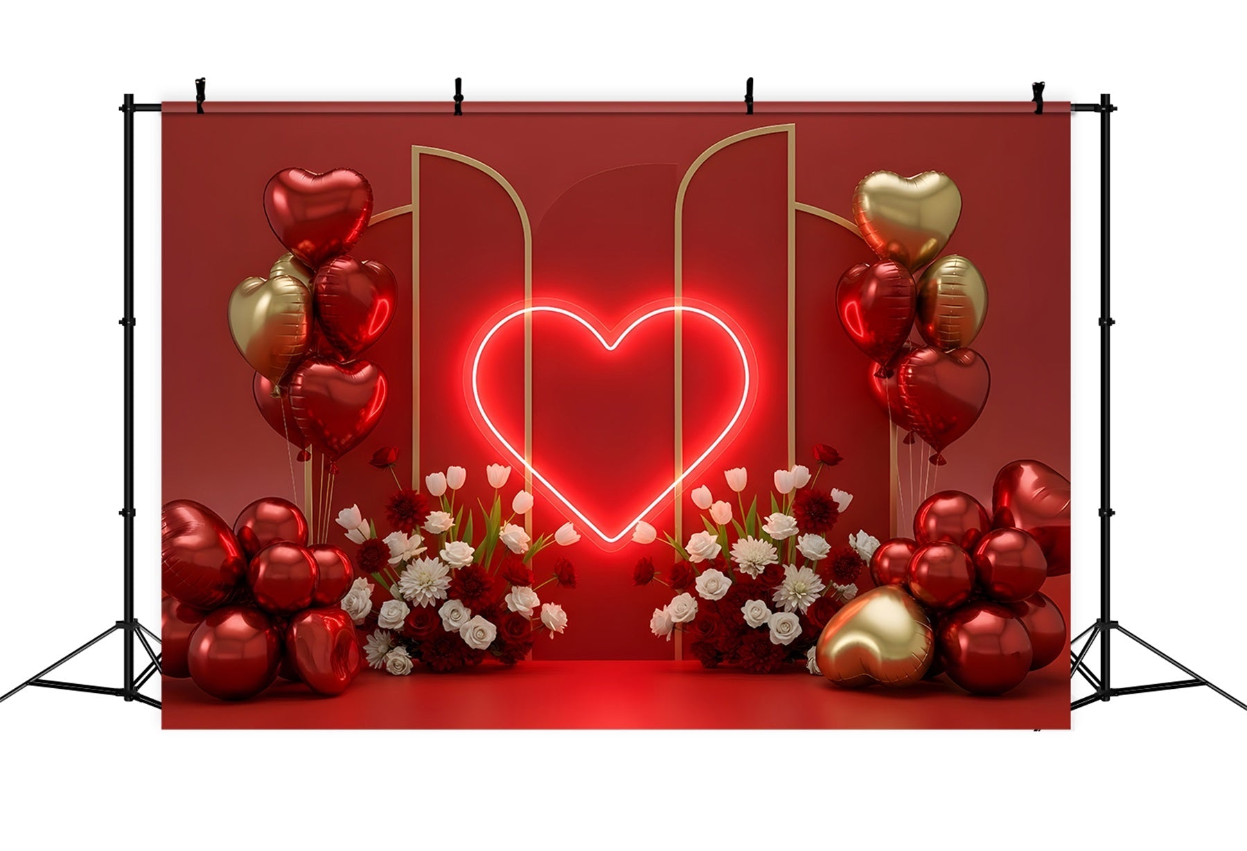 Valentinstag-Hintergründe Neon-Herzballons Blumen-Valentinstag-Hintergrund von Magali