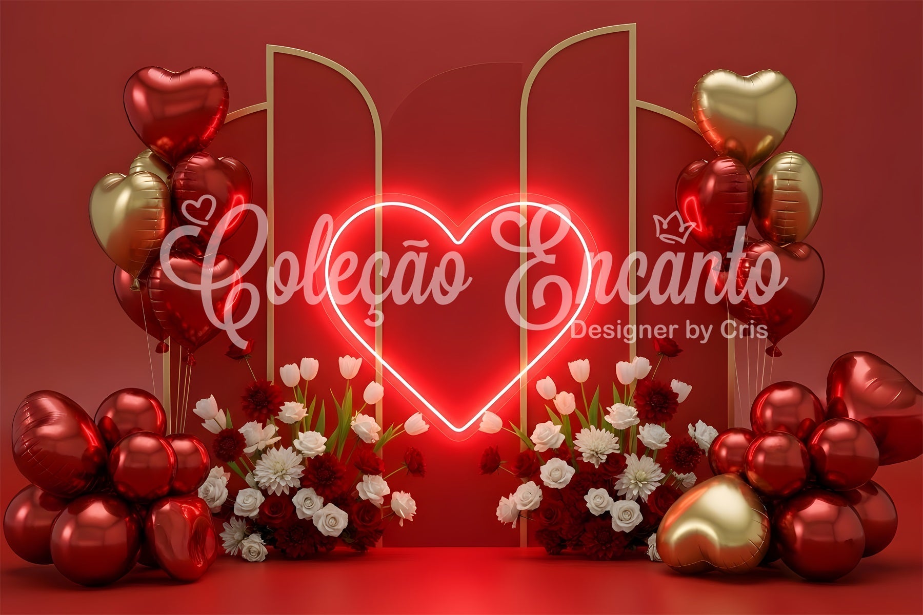 Valentinstag-Hintergründe Neon-Herzballons Blumen-Valentinstag-Hintergrund von Magali