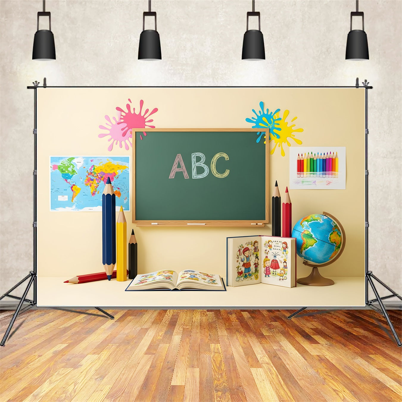 Hintergrund für den Schulanfang Leuchtender ABC-Spritzer Kreidetafel-Hintergrund Von Magali