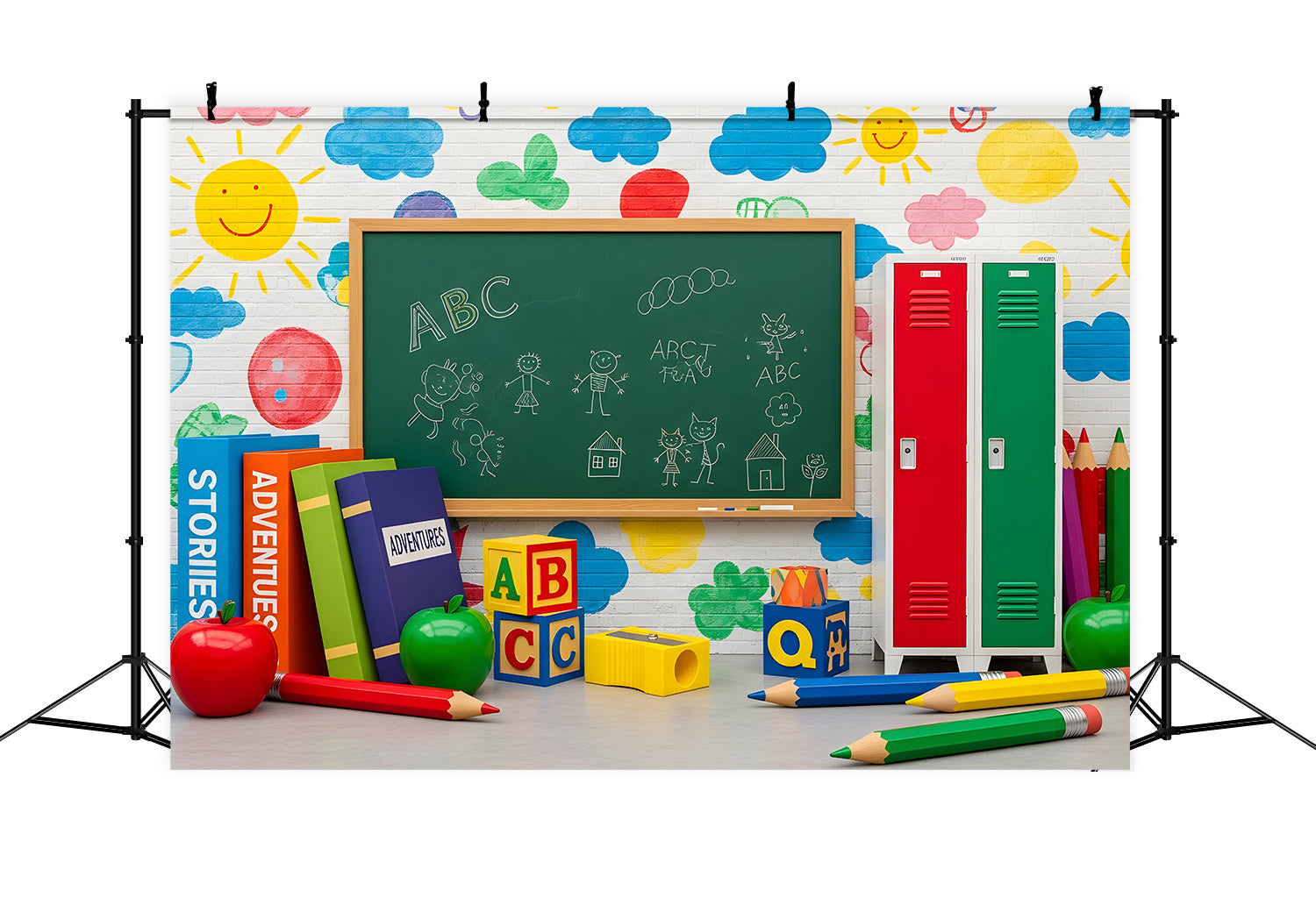 Vorschul-Fotohintergründe Bunte Kreidetafel Doodle-Wand Klassenzimmer-Hintergrund Von Magali