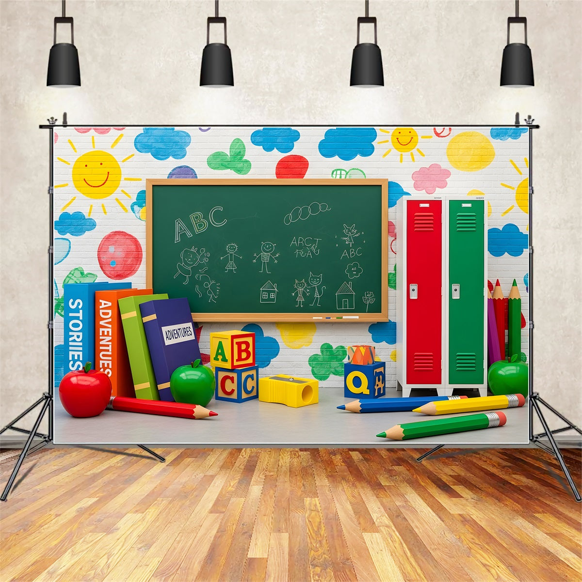 Vorschul-Fotohintergründe Bunte Kreidetafel Doodle-Wand Klassenzimmer-Hintergrund Von Magali