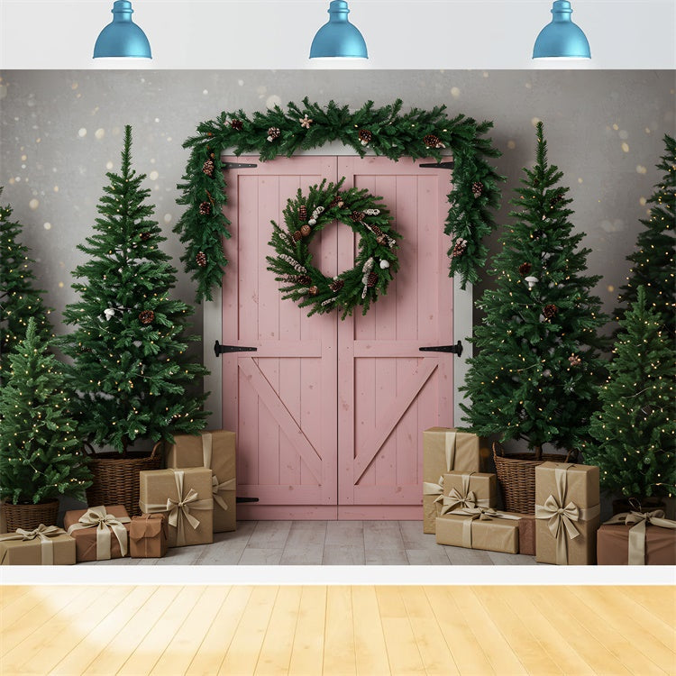 Professionelle Weihnachts-Hintergrundbilder Rosa Scheunentor-Baum-Hintergrundbild CEM5-12