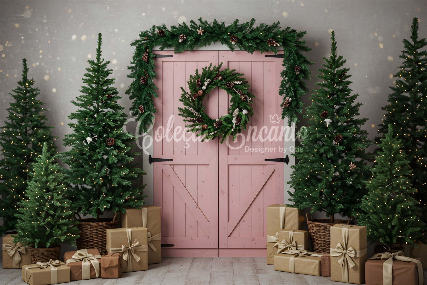 Professionelle Weihnachts-Hintergrundbilder Rosa Scheunentor-Baum-Hintergrundbild CEM5-12