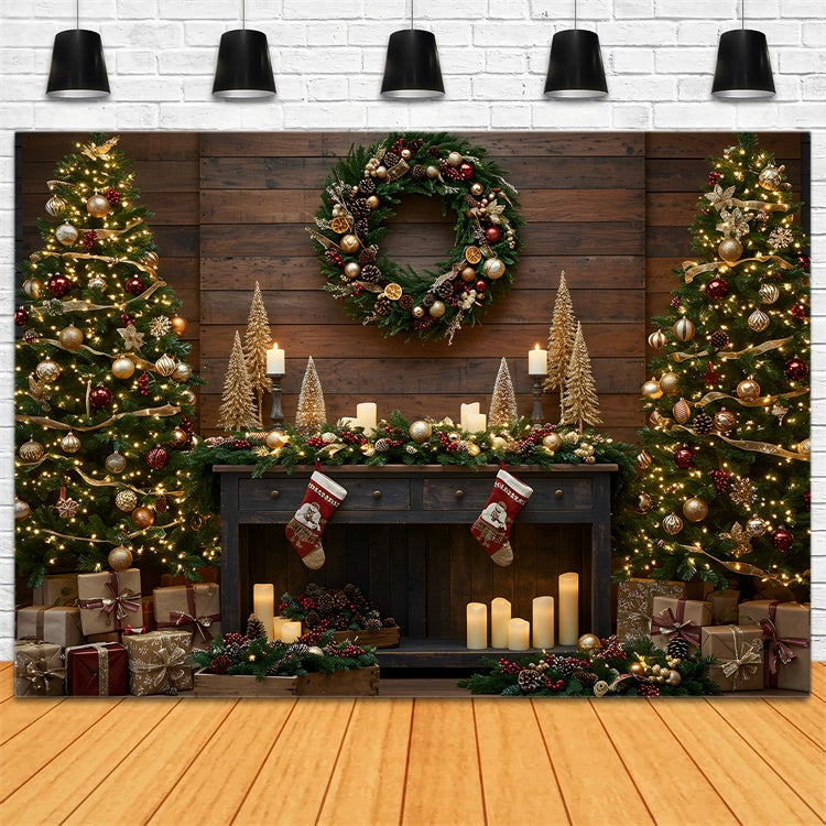 Weihnachten Kamin Backdrop Kerze Glühen Urlaub Setup Backdrop CEM5-13