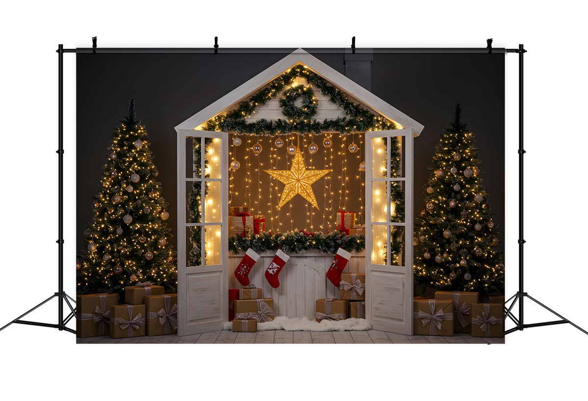Weihnachten Backdrop Ideen Gemütliche Hütte Glühende Sterne Backdrop CEM5-16